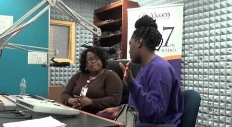 DJ Brown Suga doing an interview on her show Memory Lane on WPRL 91.7 FM